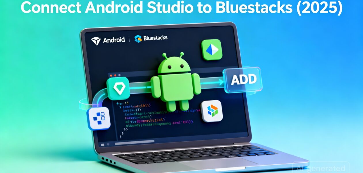 Android Studio connected to Bluestacks via ADB bridge illustration